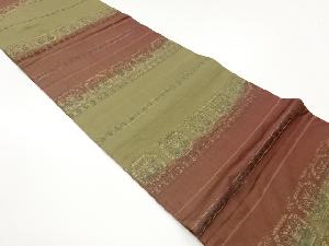 横段に抽象草花模様織出し全通袋帯